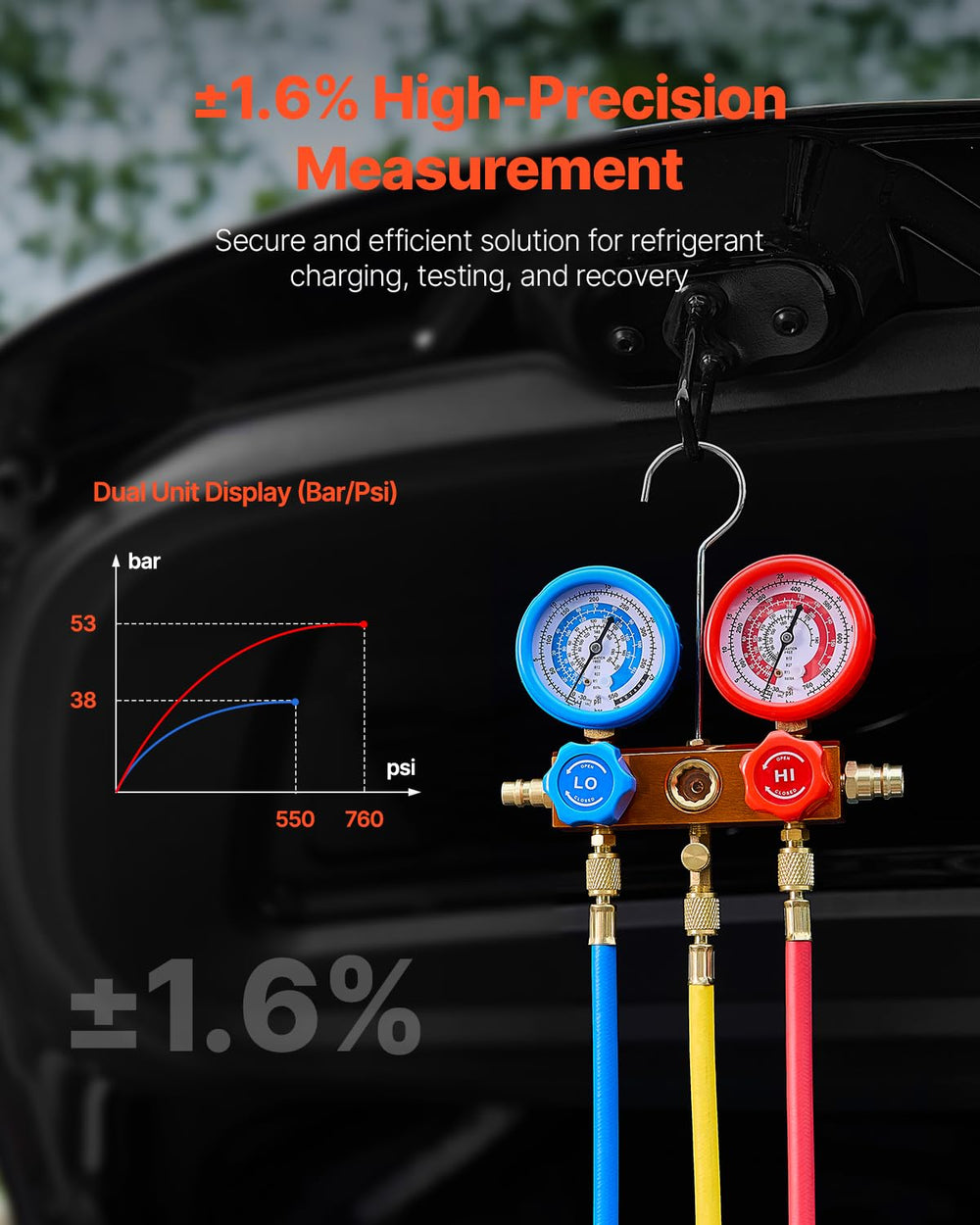 VEVOR three color-coded hoses allow clear, secure connections