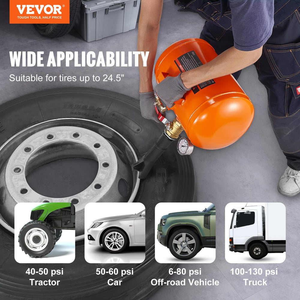 VEVOR Tire Bead Seater side profile highlighting rugged aluminum body and durability