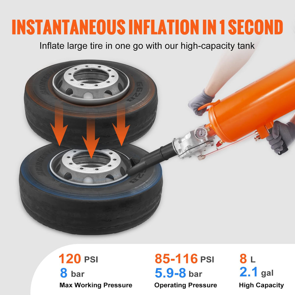 VEVOR Tire Seater pressure gauge enables accurate pressure monitoring.
