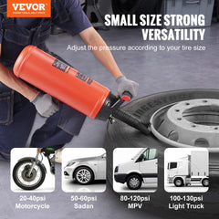 VEVOR Tire Seater demonstrates fast inflation with a long duck-bill barrel.