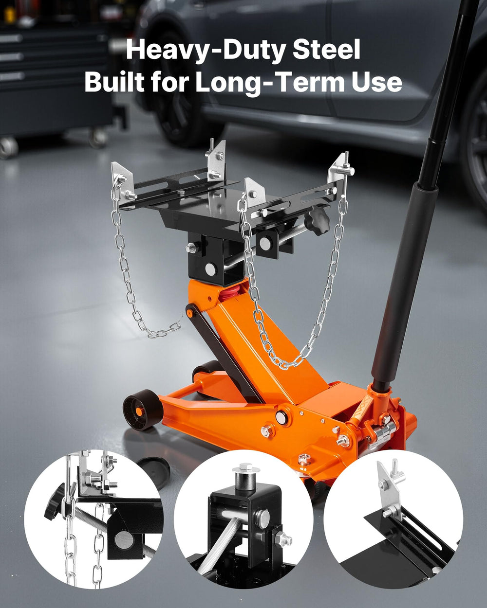 Two long securing chains provide extra stability during transport