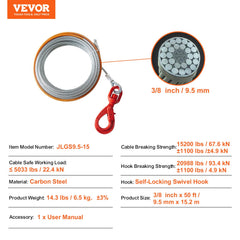 VEVOR winch cable installed on a vehicle for recovery use.