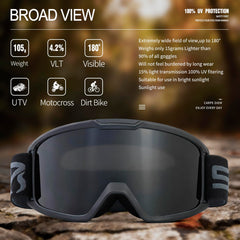 VEWOE motocross goggles UV400 lens for glare reduction in bright sun