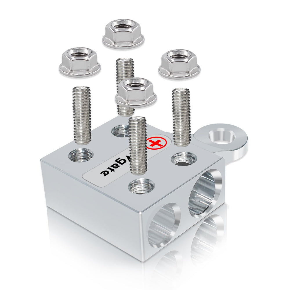 Vgate 8-Way block with threaded studs for secure high-current terminals.