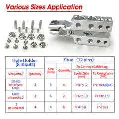 Vgate 8AWG to 2/0 input holes close-up for versatile gauges.