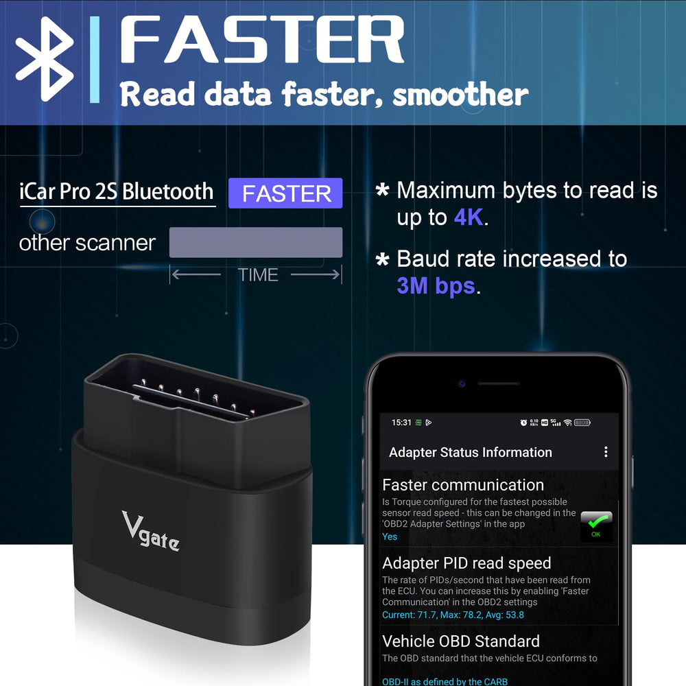 Vgate iCar Pro 2S connected to iPhone for seamless diagnostics