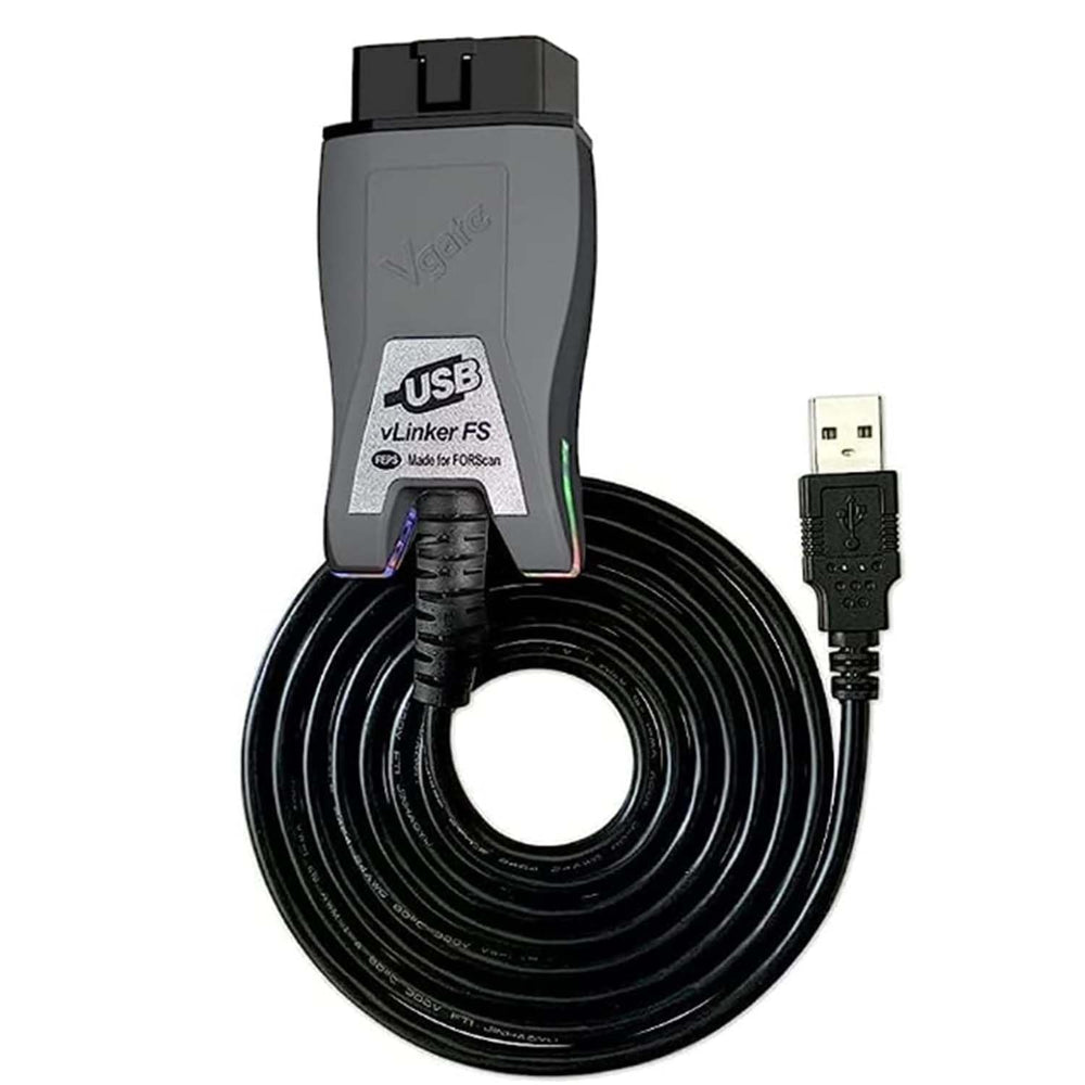 Vgate vLinker FS OBD2 USB adapter enabling stable FORS-can connections.