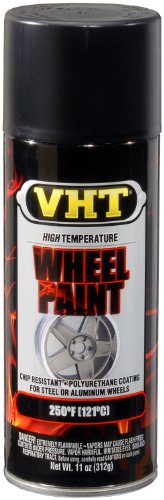 VHT SP183 Satin Black Wheel Paint Can, close-up showing satin finish and protective coating.