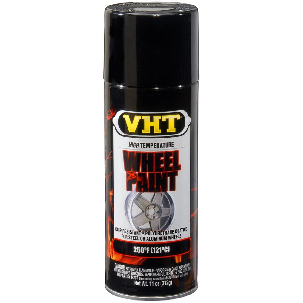 VHT SP187 gloss black wheel paint can applied to wheels for a durable high-temp wheel finish