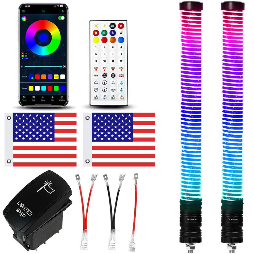 VI9000 2ft fat whip lights for off-road visibility