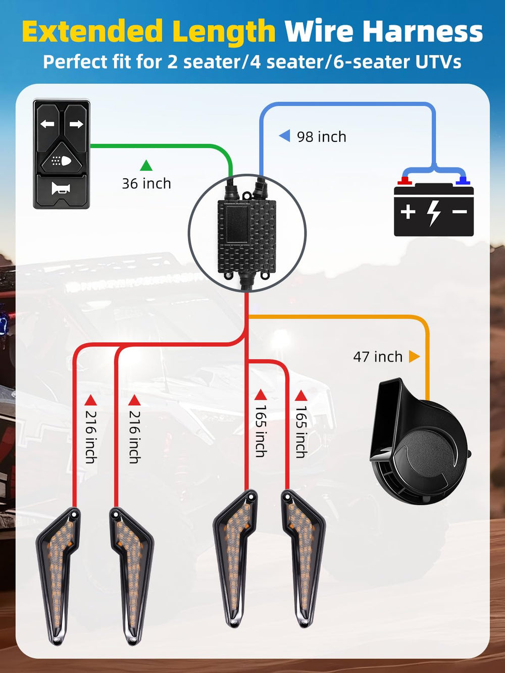VI9000 illuminated switch on UTV kit visible at night for easy operation.