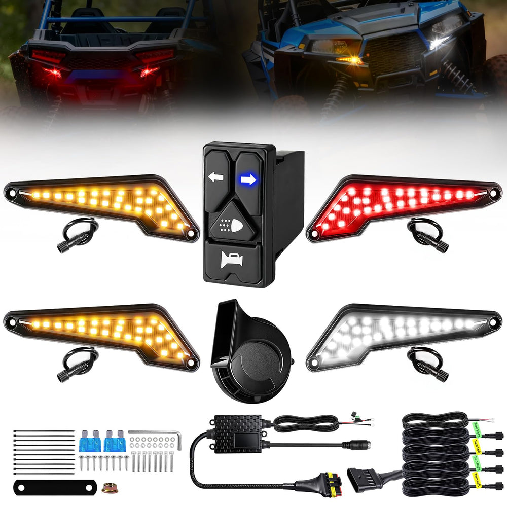 VI9000 UTV turn signal kit front view with amber lights improves visibility.