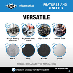 Victor Reinz Reinzosil RTV resists oils, fuels, water and sun exposure.