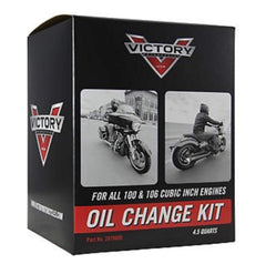Victory Motorcycles oil change kit 2879600 packaging shown for easy maintenance.