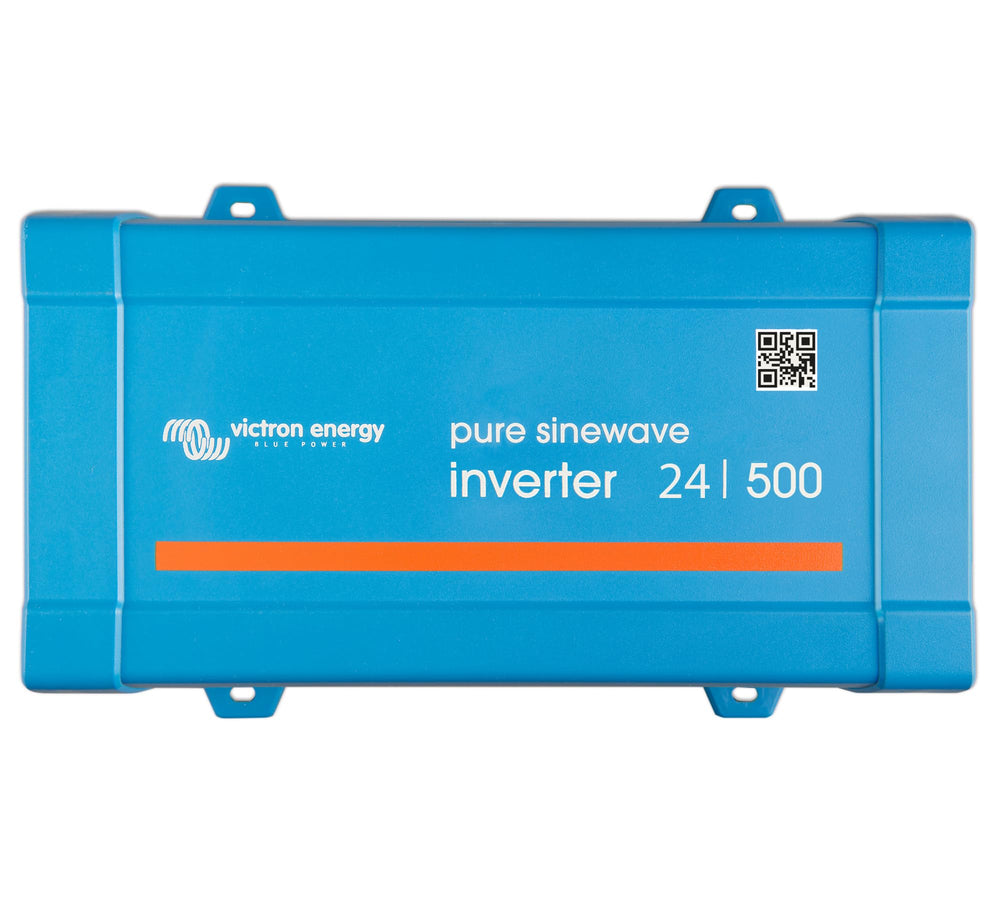 Victron Energy 500VA 24V inverter front view powering devices with pure sine output