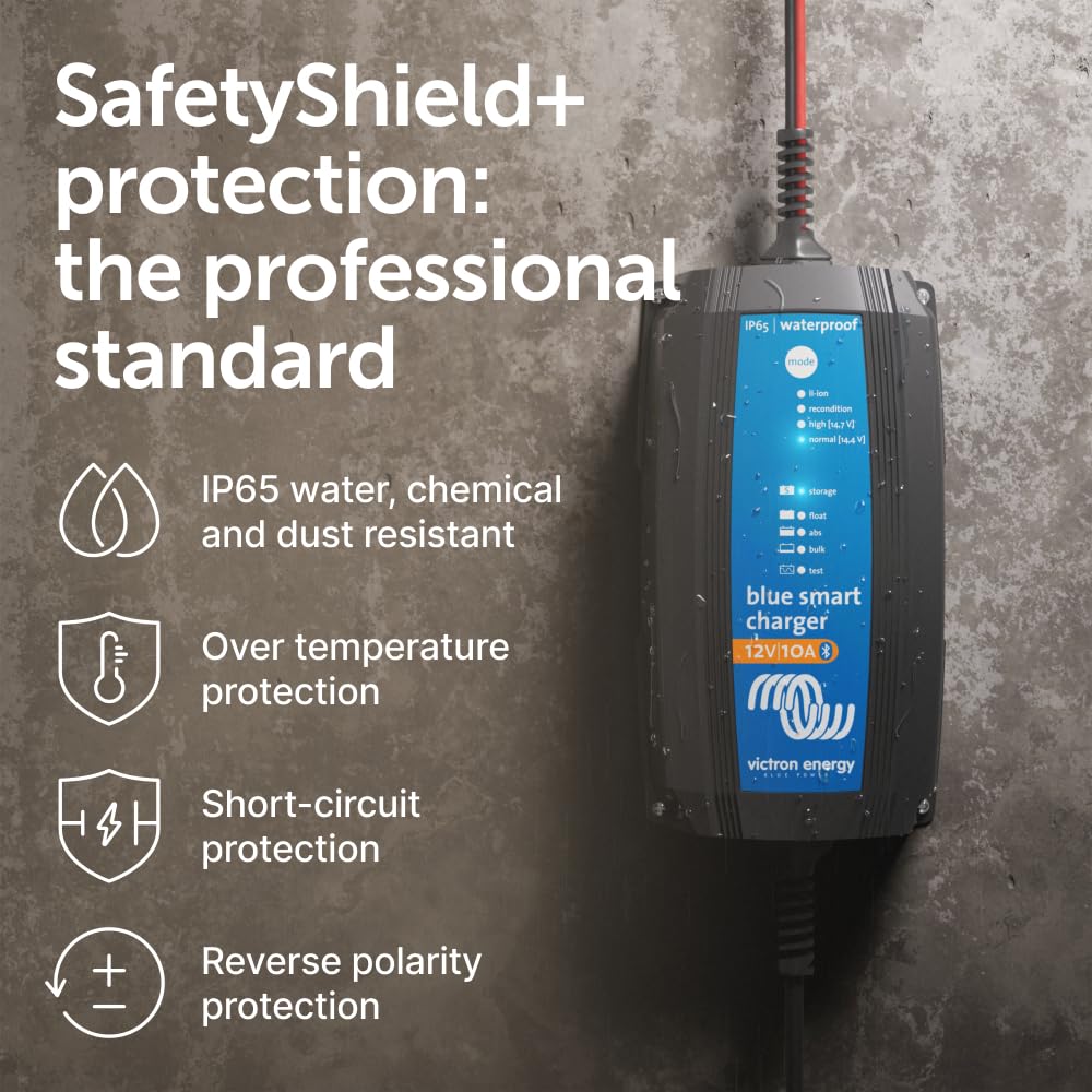 Victron Energy Blue Smart IP65 charger IP65 splash protection in action.