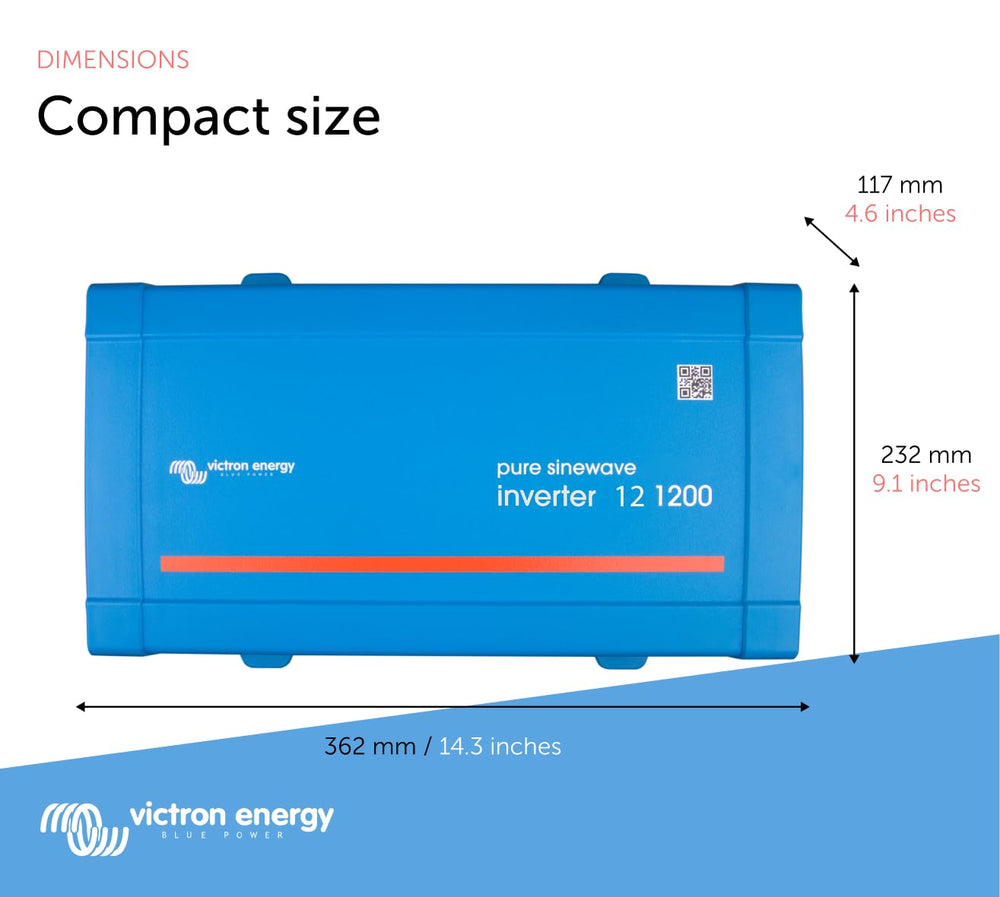 Victron Energy 1200VA inverter rear view with NEMA 5-15R outlet for household devices.