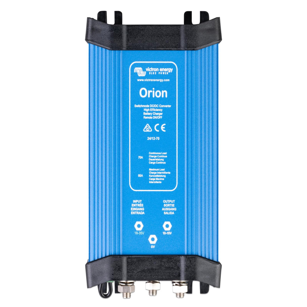 Victron Energy Orion 24V to 12V DC-DC converter front view with high efficiency power conversion