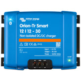 Victron Energy Orion-Tr front view shows compact Bluetooth-enabled charger for easy monitoring.
