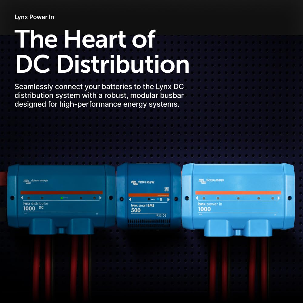 Victron Energy Lynx Power In demonstrates DC bus bar with positive and negative rails for clean connections
