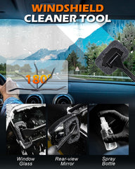 Viewmax rotating-head windshield cleaner reaches curved glass for full contact.
