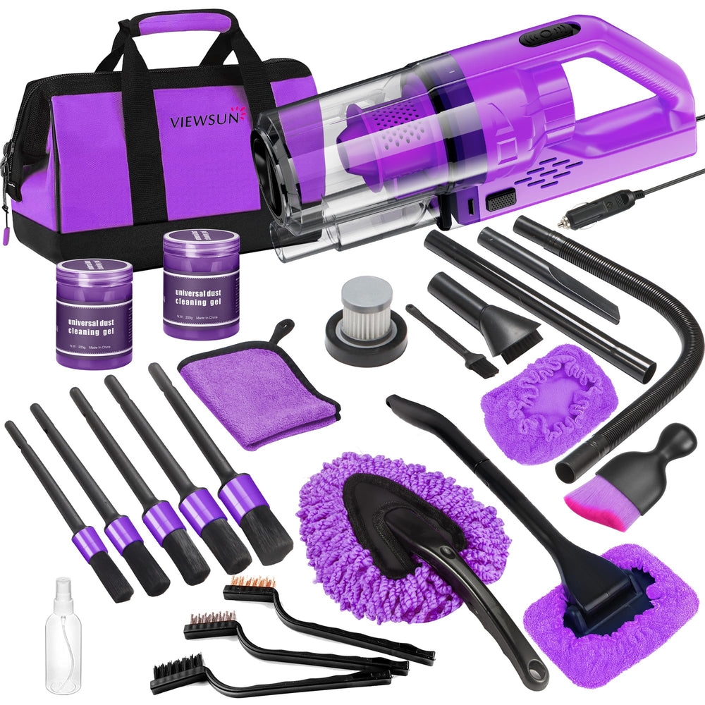 Viewsun 17PCS car cleaning kit portable vacuum for deep interior cleaning