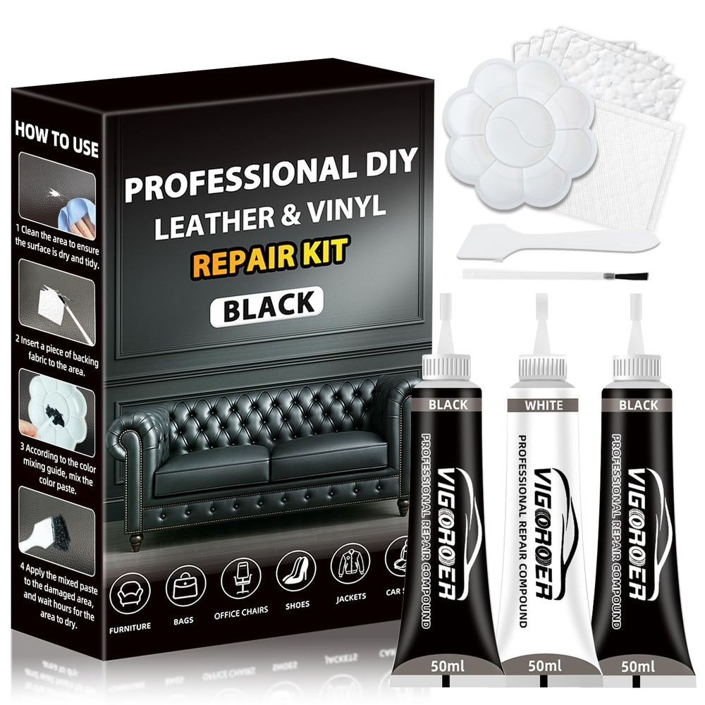 Vigorder black leather repair kit package for quick, color-matched repairs.