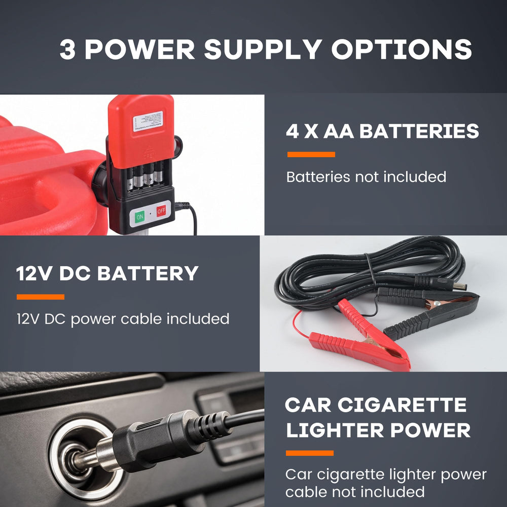 Vigorighter fuel pump connected via 12V DC power option for on-the-road use