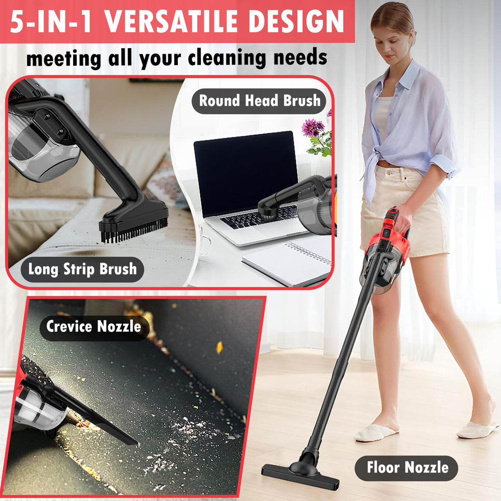 100AW suction captures dust and pet hair on various surfaces