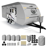 VildVandring travel trailer cover side view protecting exterior from sun and debris