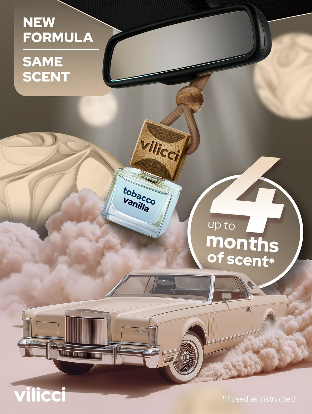 Vilicci car fragrance bottle with secure cap prevents spills.