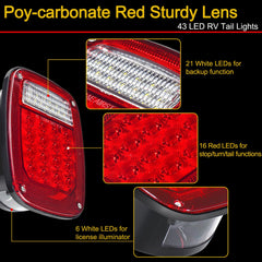 VINAUO RV tail lights stop/turn red LEDs with strong visibility.