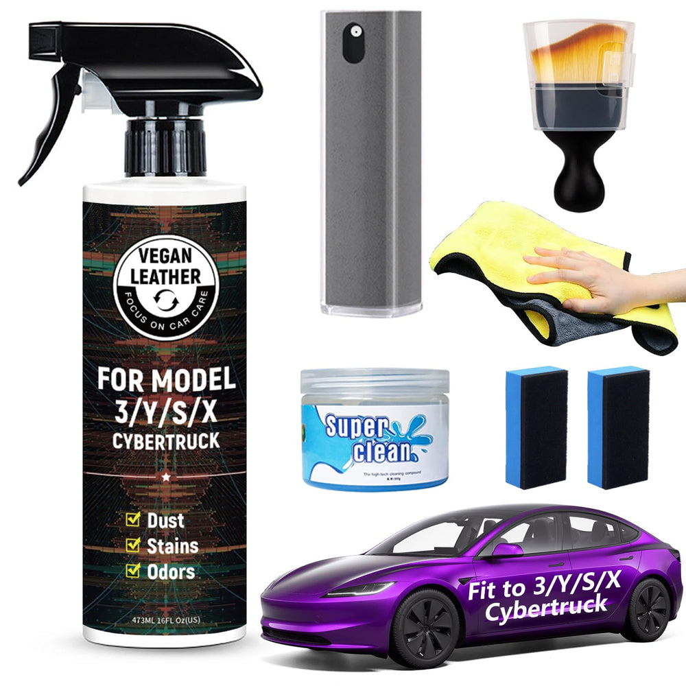 VINBYEE Tesla seat cleaner spray bottle for vegan leather; helps lift everyday stains.