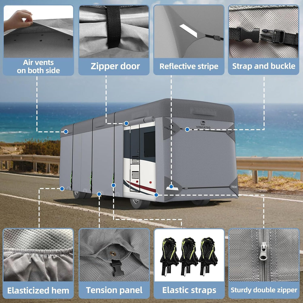 VINPATIO Class A RV cover gutter covers protect edges during installation.