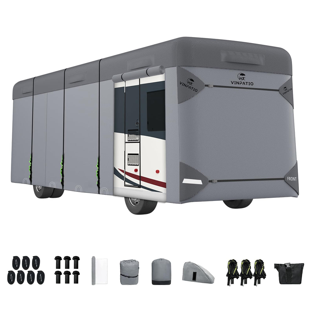 VINPATIO Class A RV cover top view shows seven-layer durability for long-lasting protection.