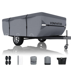 VINPATIO front view pop-up camper cover for 14-16 ft trailers with snug protection.