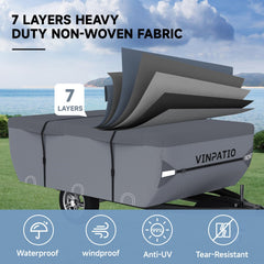 VINPATIO windproof straps securing the camper cover during windy conditions.