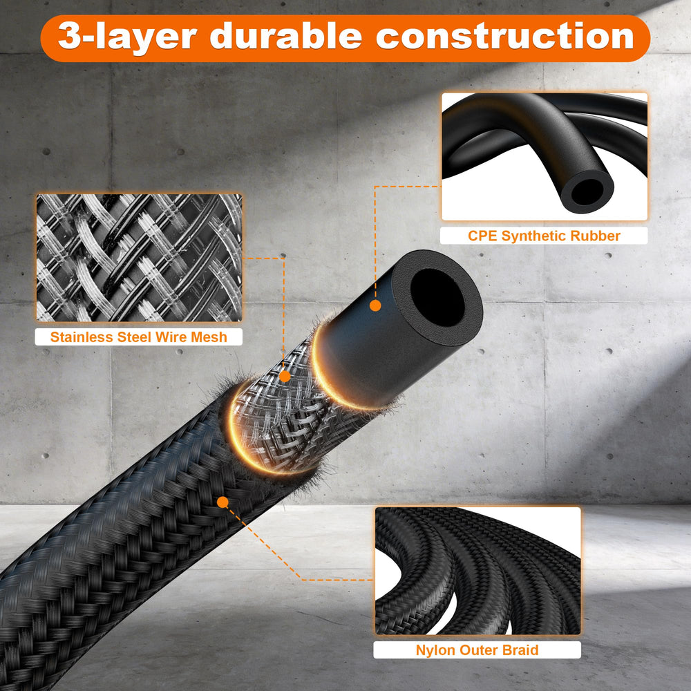 Vintruep fuel line braided texture highlights rugged reinforcement and kink resistance.