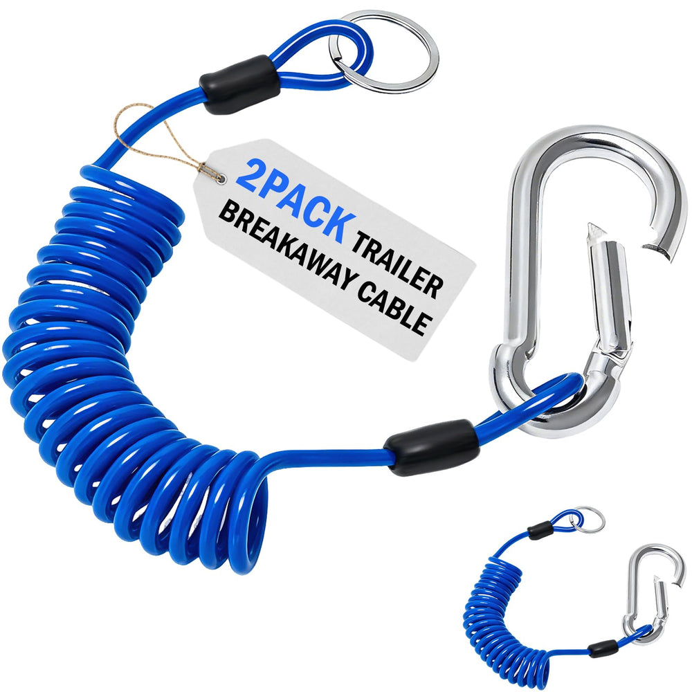VIVBOO trailer breakaway cable in blue, 6ft, coiled for quick storage.