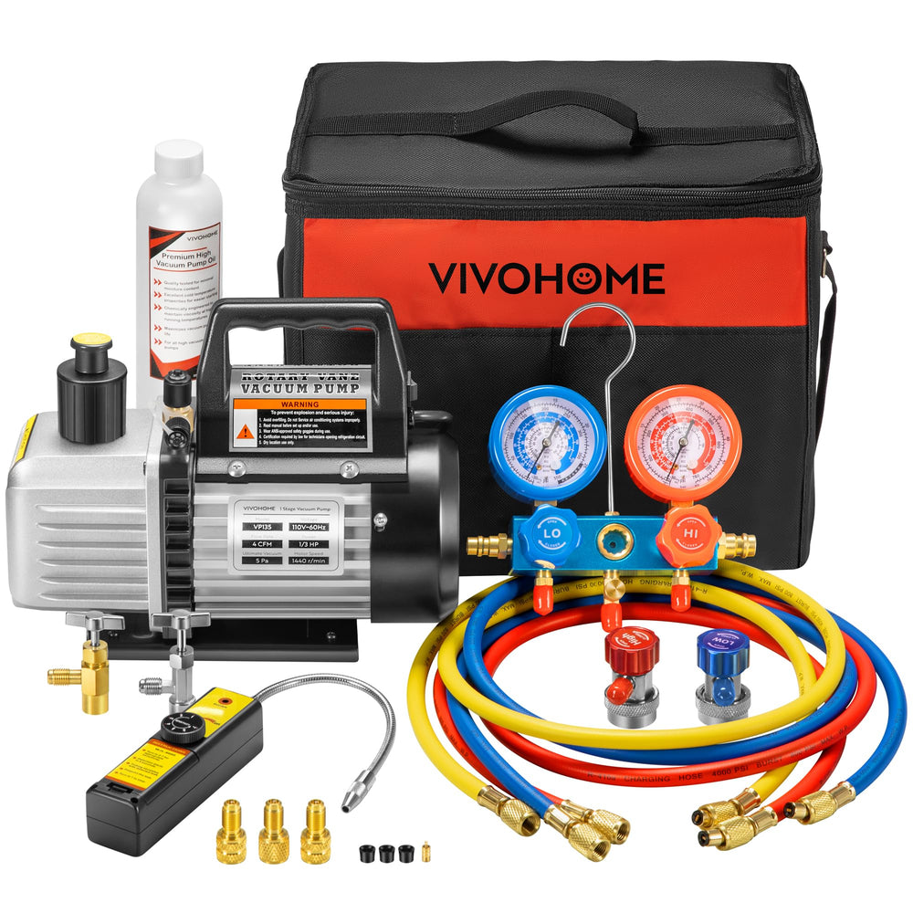 VIVOHOME rotary vacuum pump in action for fast HVAC evacuations