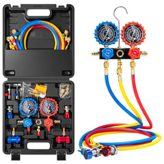 Vivohome HVAC manifold gauge set three-way front view for precise automotive diagnostics