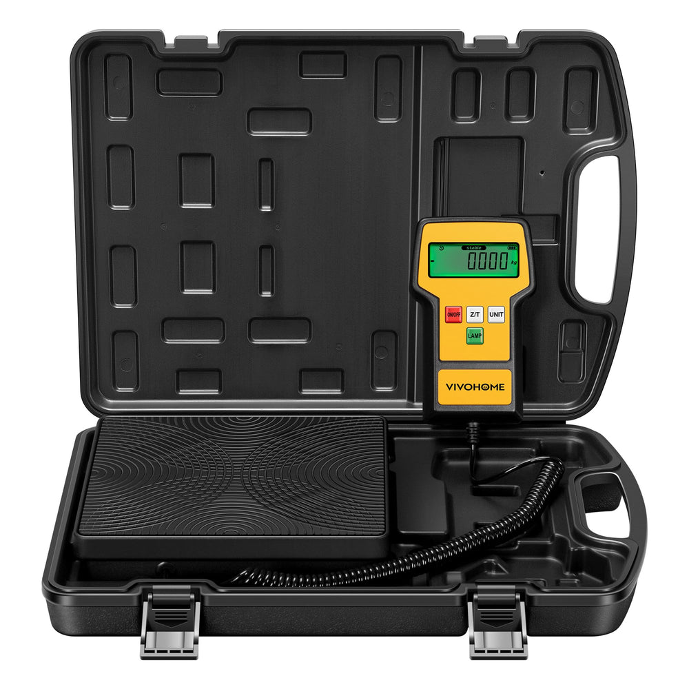 VIVOHOME LMC-100F+ scale front display for precise refrigerant weighing.