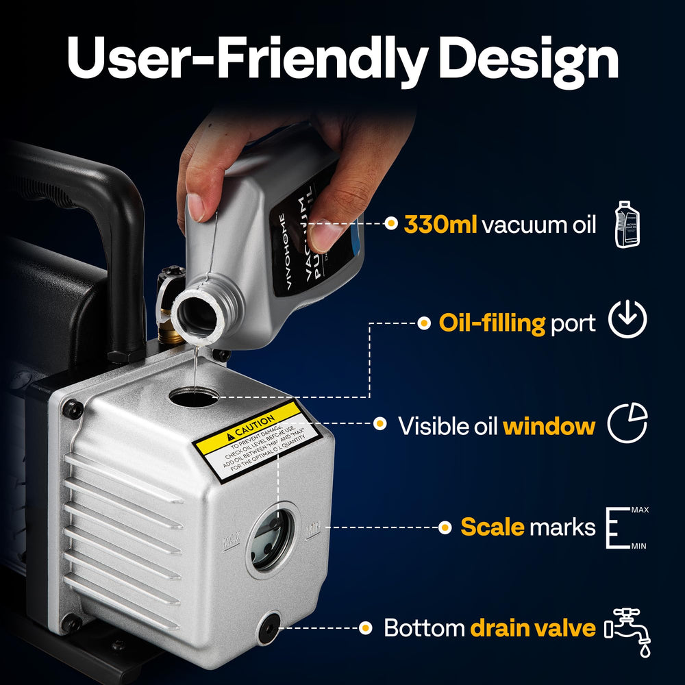 VIVOHOME vacuum pump oil bottle included for convenient maintenance.
