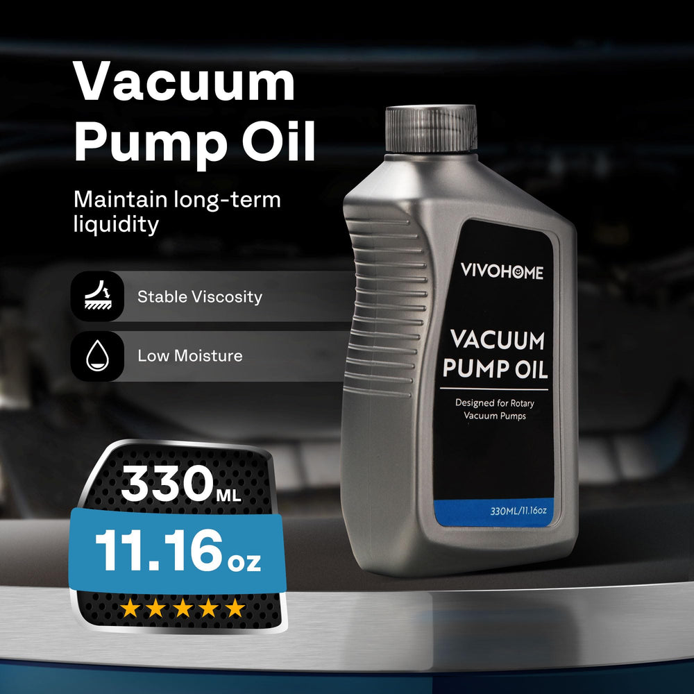 Close-up highlights VIVOHOME oil high viscosity for stable pump performance under heat.