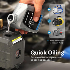 Pouring action of VIVOHOME oil demonstrates easy maintenance and top-ups.