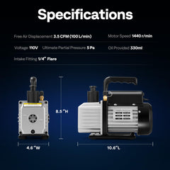 VIVOHOME compact packaging with oil bottle and adapters for refrigerants.