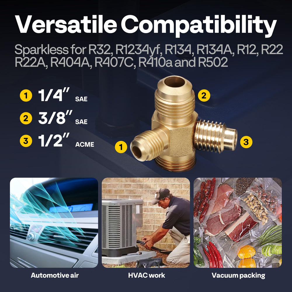 Side view highlighting versatile inlet fittings for HVAC and auto use