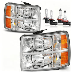 Vizotae headlights front view with bulbs for Silverado, ready for quick replacement.