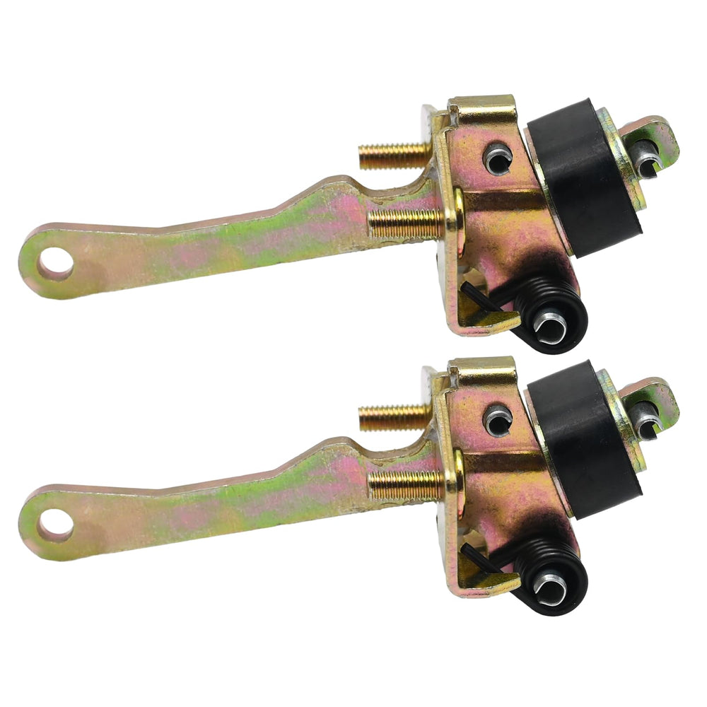 Vkinman door check strap closeup bolt detail emphasizes sturdy steel construction.