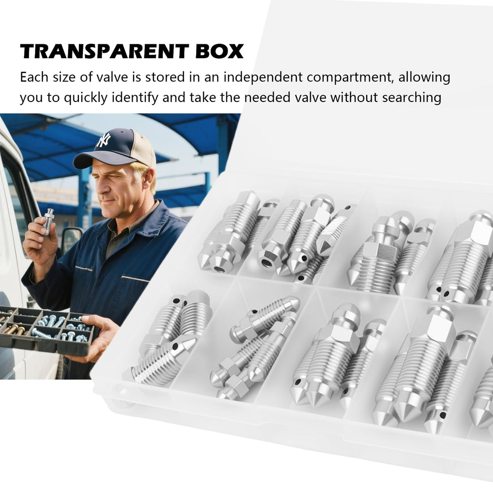 VKQTS transparent storage case keeps each valve size organized.